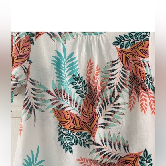 Van Heusen Women's Floral Blouse - Orange, Teal, Black on White - Picture 10 of 12